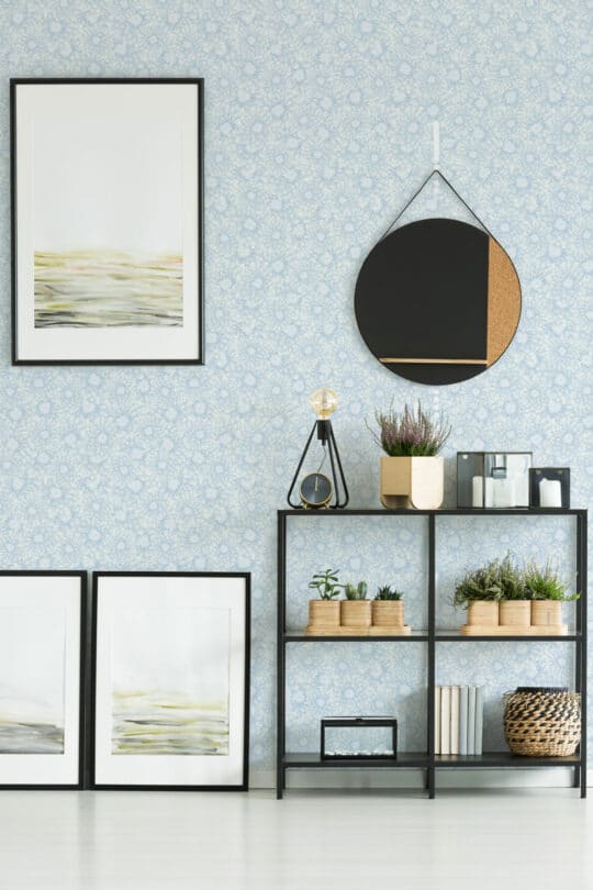 Blue chrysanthemum peel and stick removable wallpaper