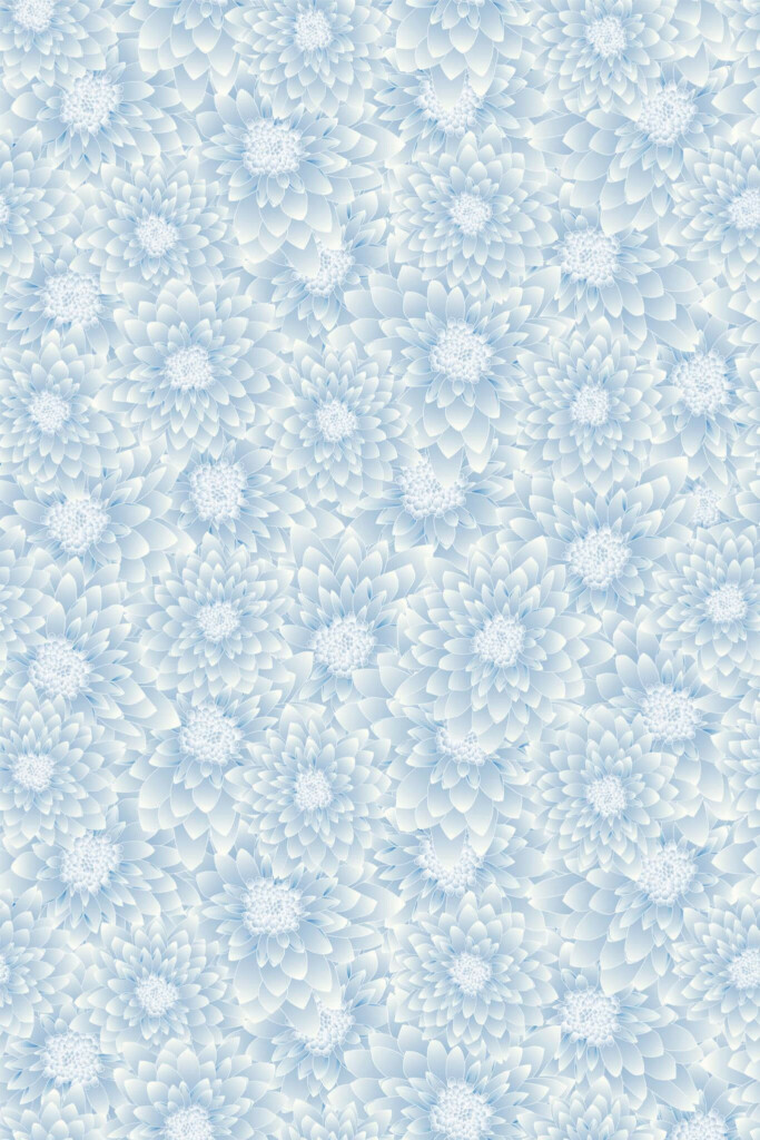 Pattern repeat of Blue chrysanthemum removable wallpaper design