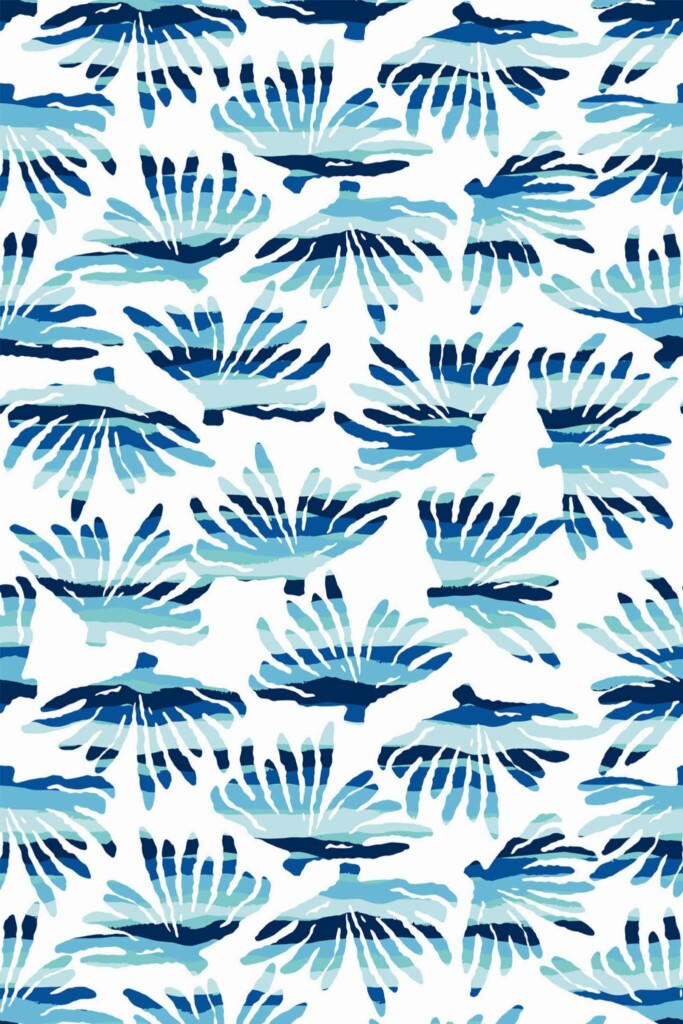 Pattern repeat of Blue coral removable wallpaper design