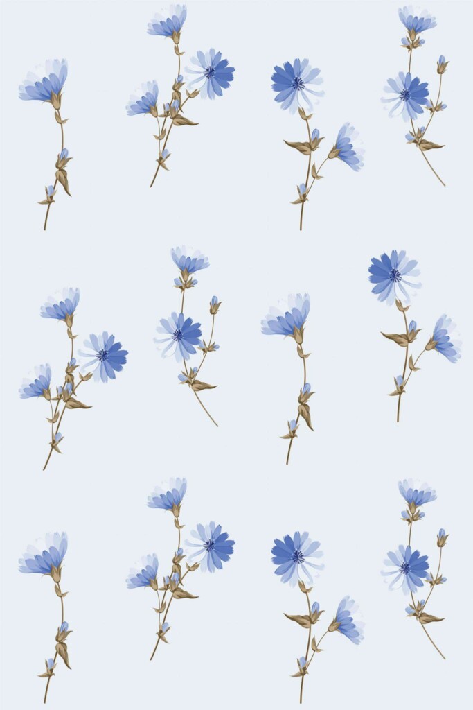 Pattern repeat of Blue daisy removable wallpaper design