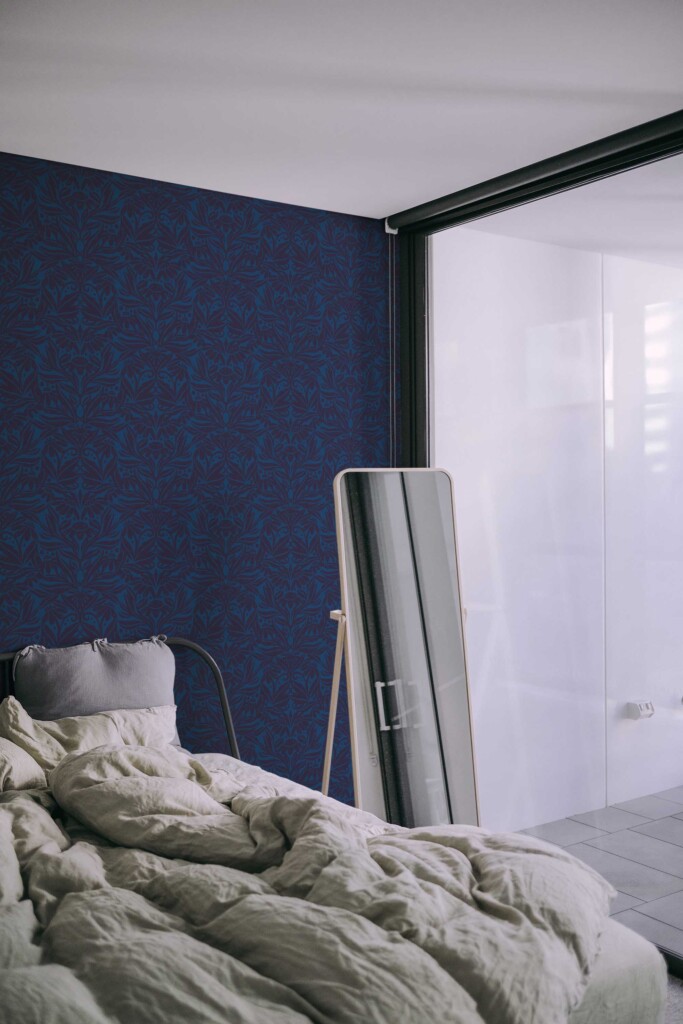 Fancy Walls removable wallpaper with dark Blue Damask pattern