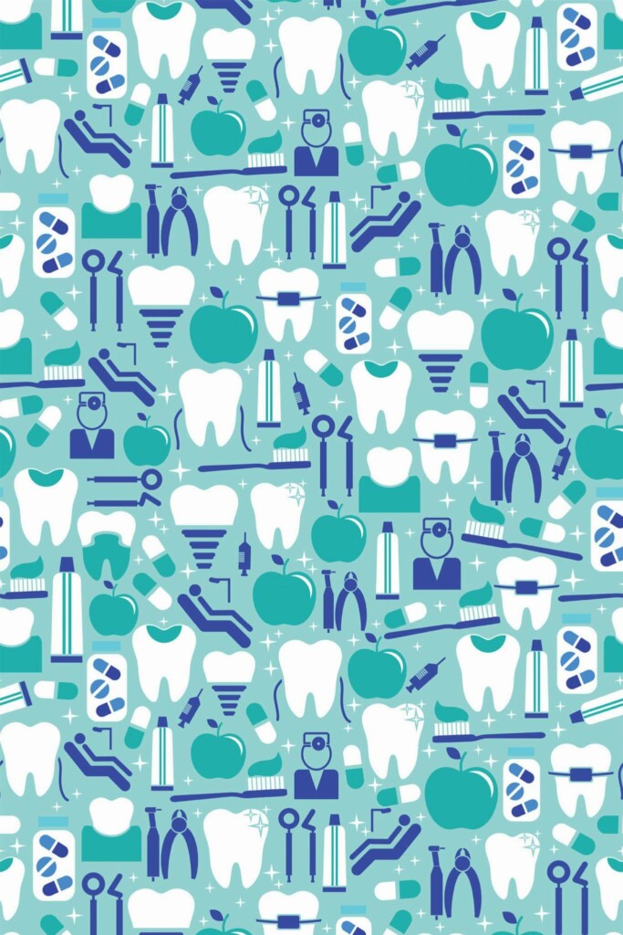 Pattern repeat of Blue Dental Harmony removable wallpaper design