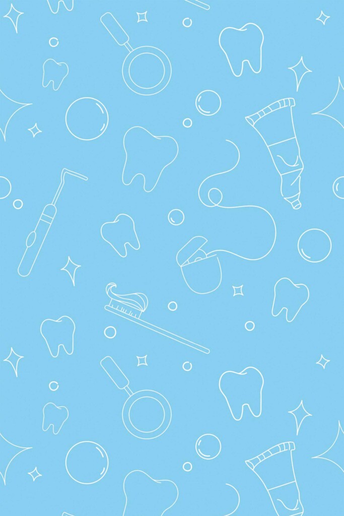 Self-adhesive wallpaper with blue dental line art from Fancy Walls