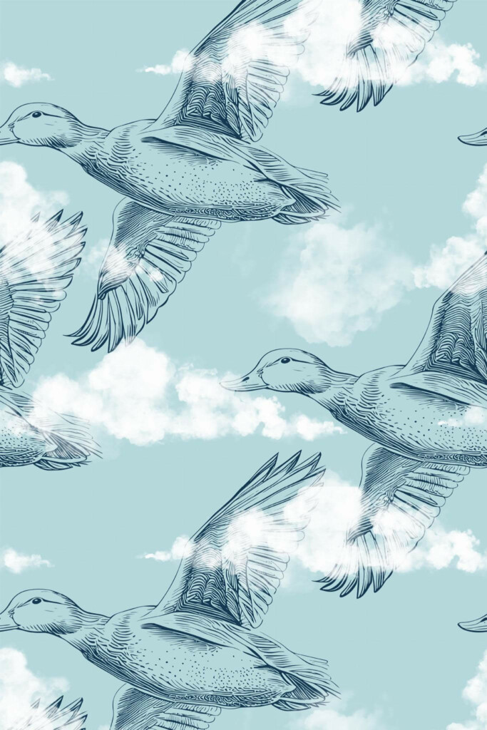 Pattern repeat of Blue Duck Mirage removable wallpaper design