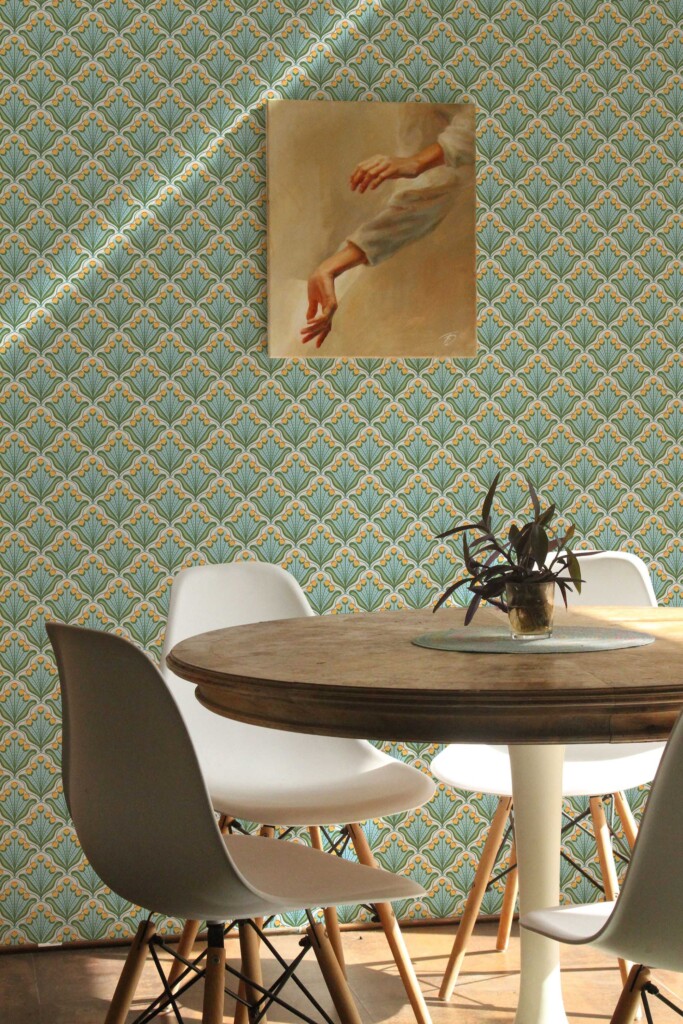 Fancy Walls removable wallpaper with blue floral art deco pattern for dining room