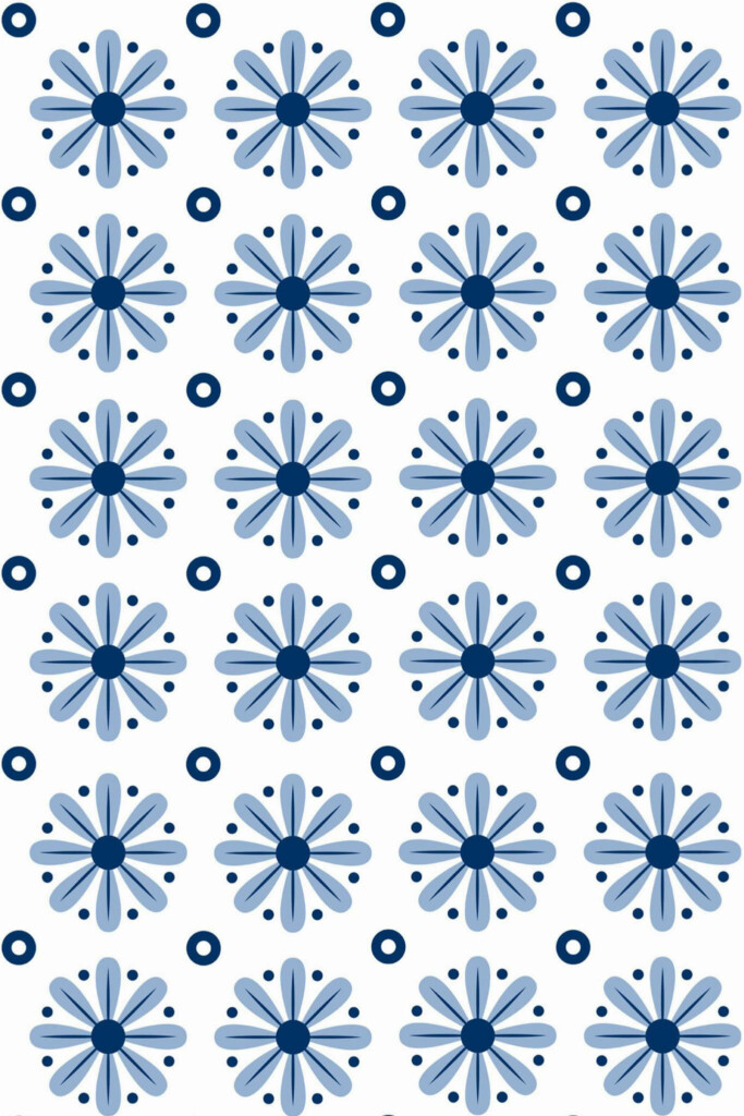 Pattern repeat of Blue floral tile effect removable wallpaper design