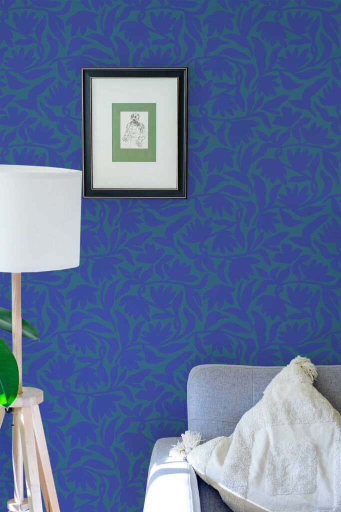 Fancy Walls peel and stick wallpaper in blue floral pattern