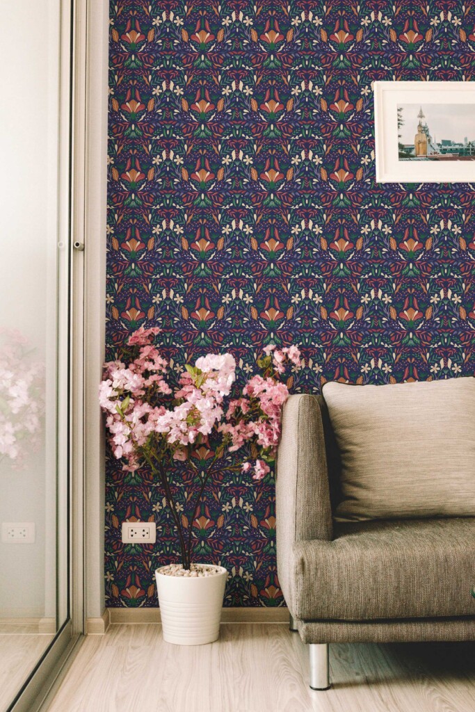 Fancy Walls Blue Floral wallpaper for Living room walls in Scandinavian style unpasted wallpaper.