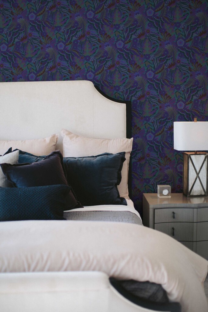 Midnight blue floral self-adhesive wallpaper by Fancy Walls