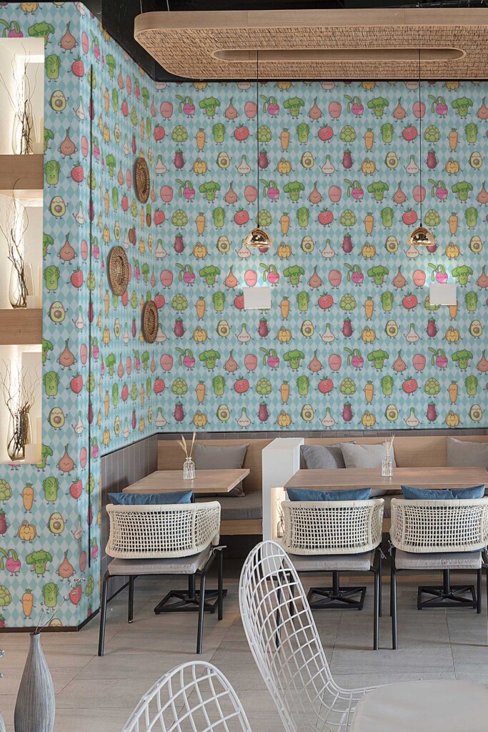 Fancy Walls Blue Fun wallpaper for Cafe walls in Cute Kawaii style removable wallpaper.