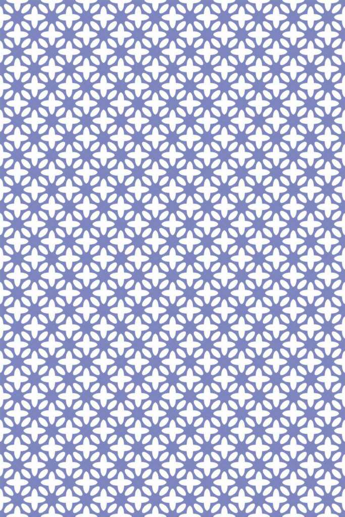 Pattern repeat of Blue geometric floral removable wallpaper design