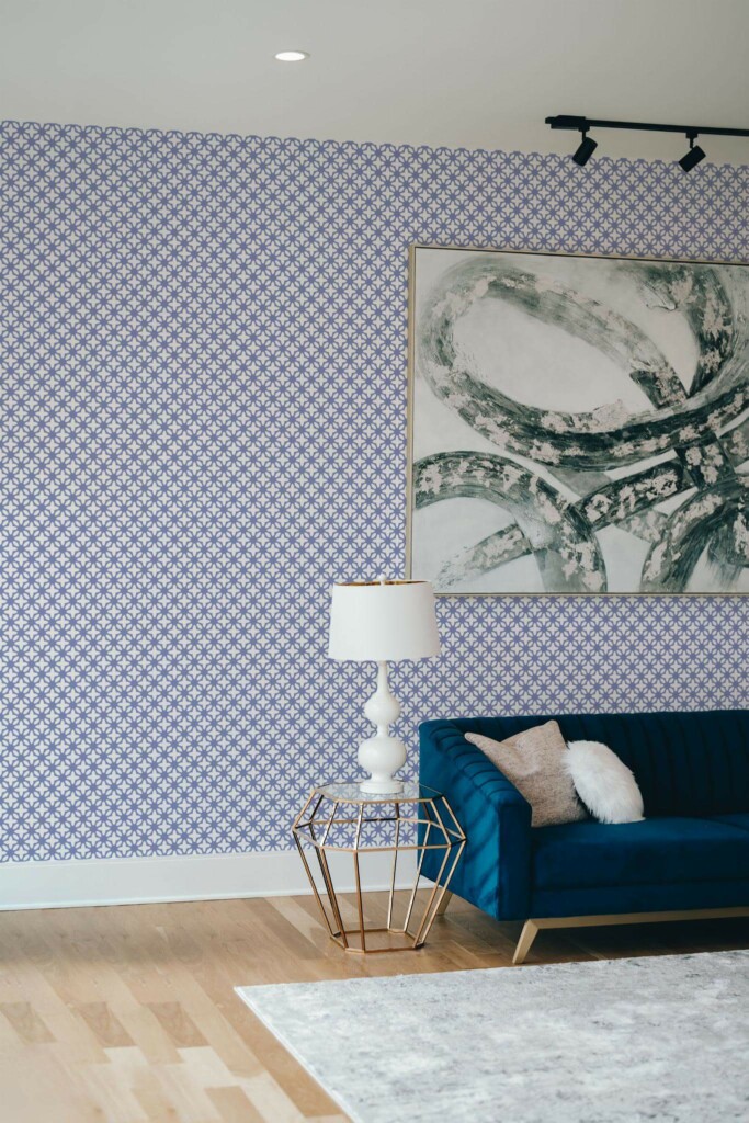 Modern style living room decorated with Blue geometric Floral peel and stick wallpaper