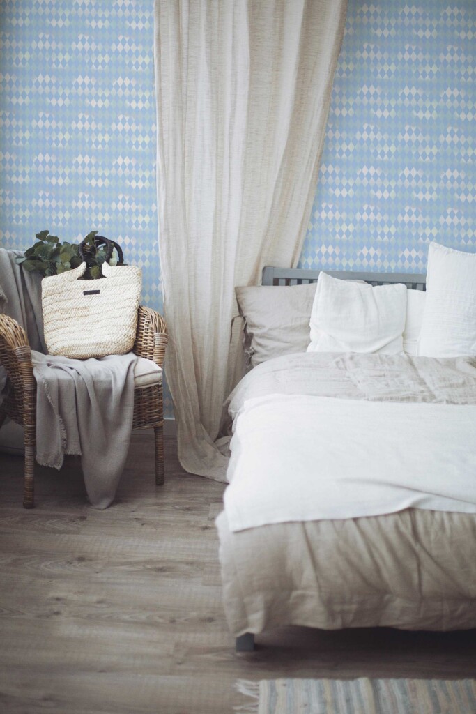Harlequin pattern self-adhesive wallpaper in blue by Fancy Walls
