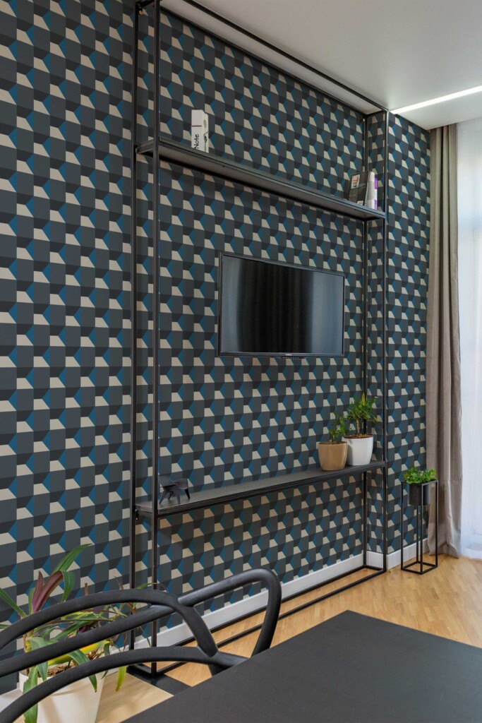 Self-adhesive wallpaper with blue geometry by Fancy Walls. Bold Grid wallpaper removable peel and stick or non-pasted