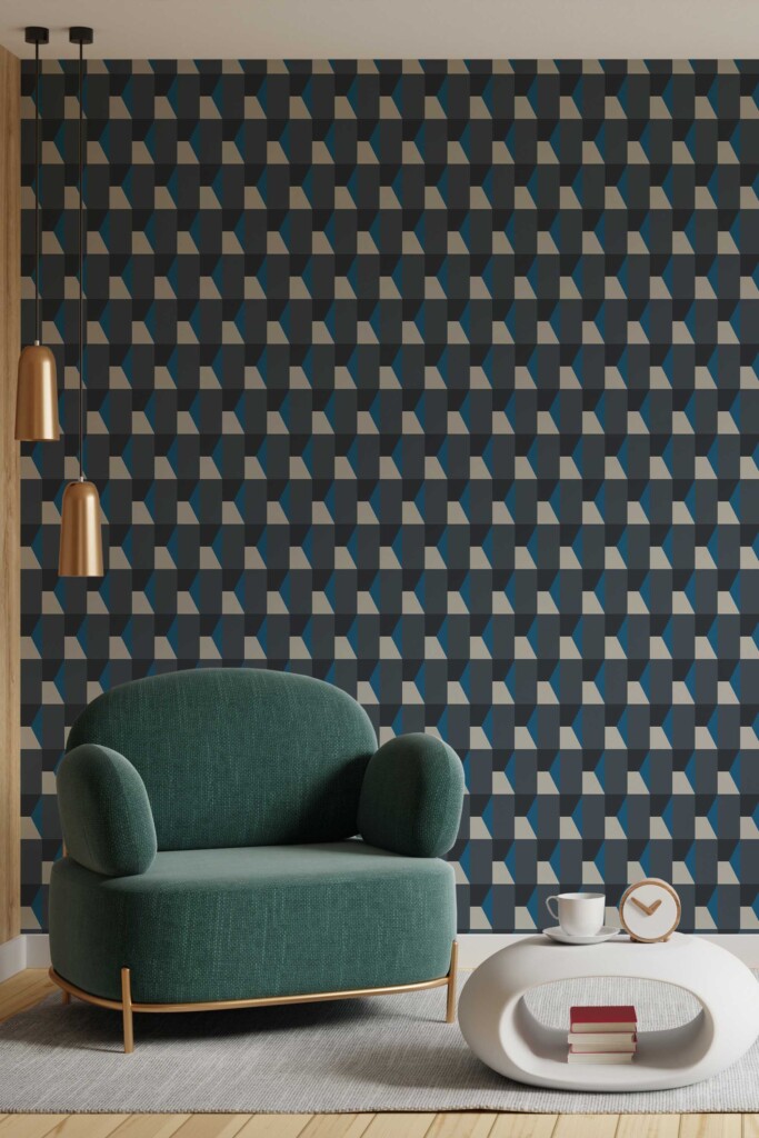 Traditional wallpaper with 3D geometric design from Fancy Walls