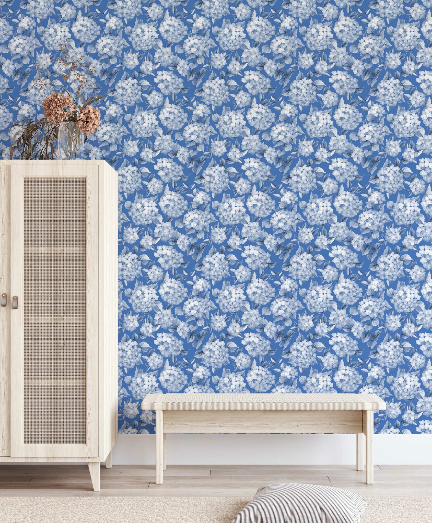 Blue hydrangeas Wallpaper Peel and Stick or NonPasted