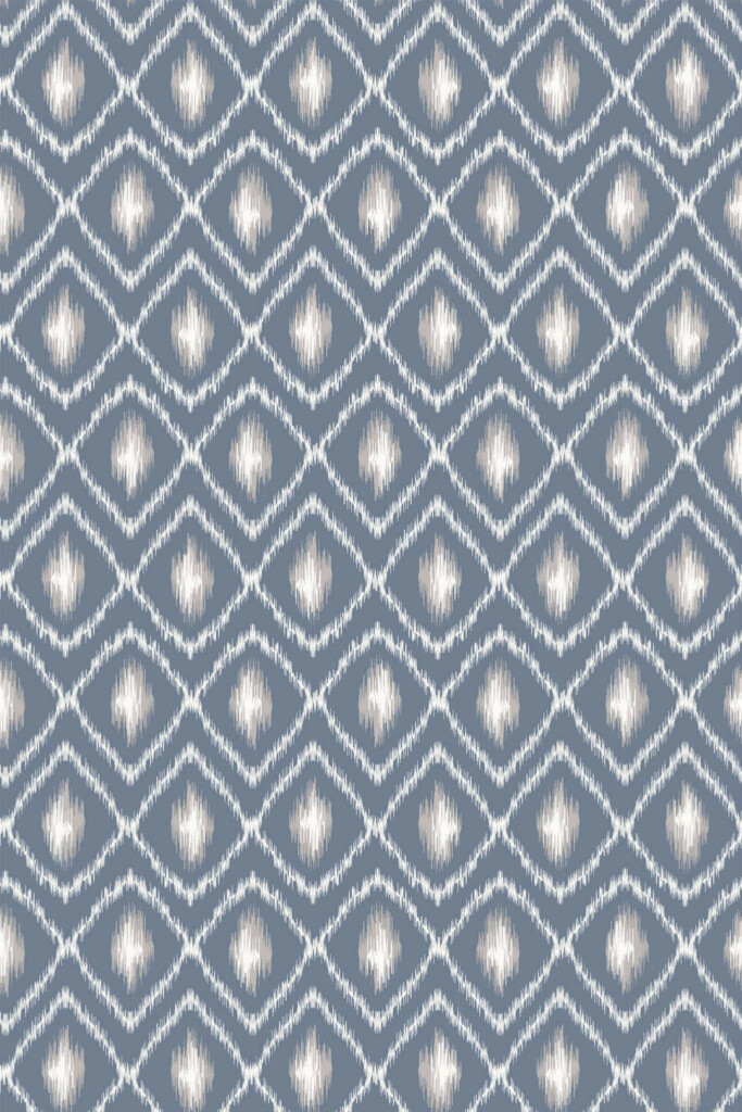 Pattern repeat of Blue ikat removable wallpaper design
