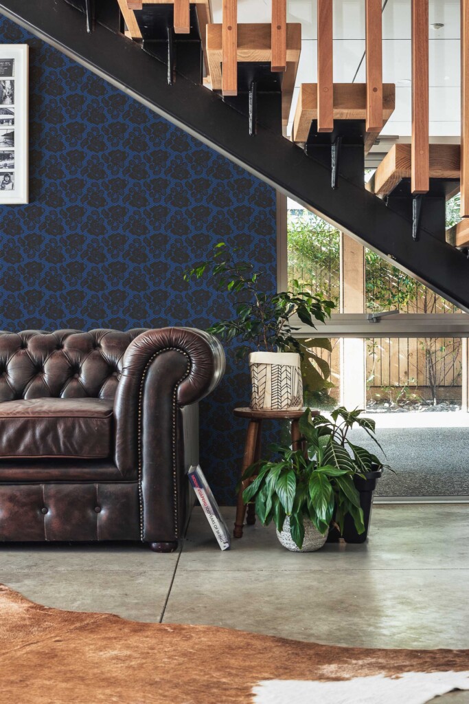 Fancy Walls gothic net roses removable wallpaper. Deep Blue rose laces wallpaper on accent wall