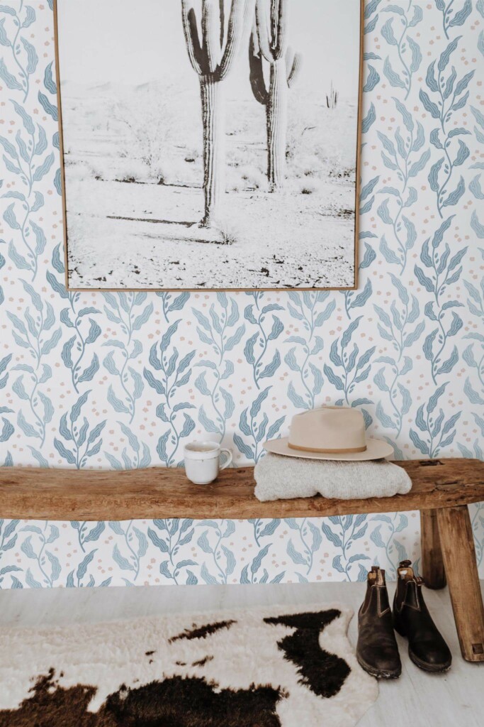 Scandinavian style entryway decorated with Blue leaf nursery peel and stick wallpaper