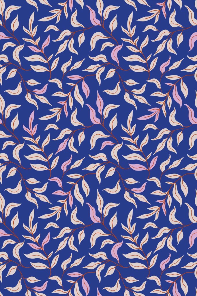 Pattern repeat of Blue leaf removable wallpaper design