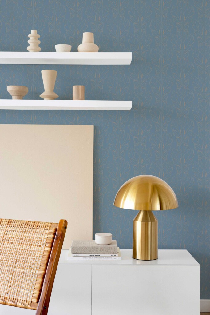 Fancy Walls traditional wallpaper with a timeless blue leaf aesthetic.