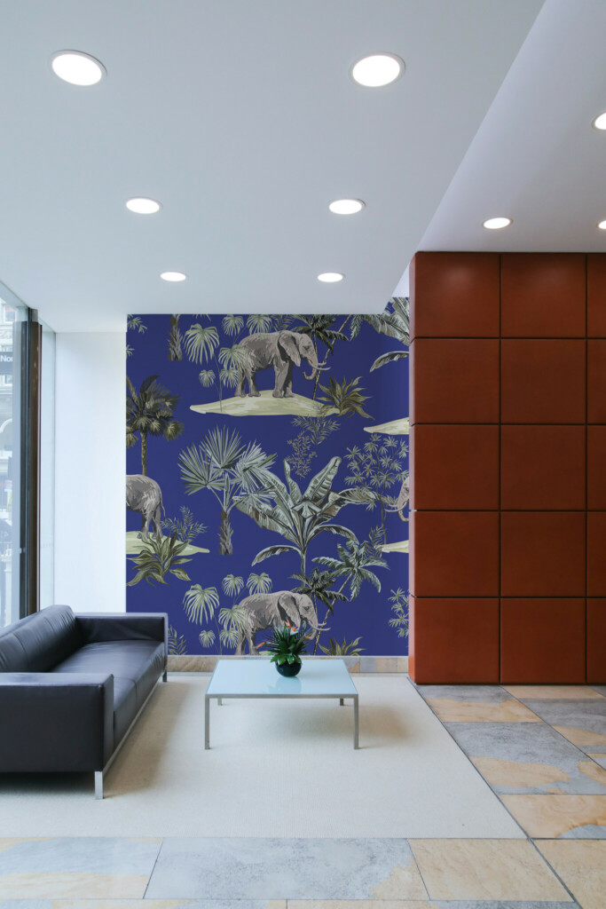 Fancy Walls peel and stick wall murals with blue leaf design