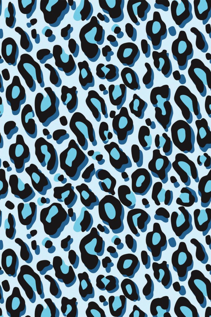 Pattern repeat of Blue leopard pattern removable wallpaper design