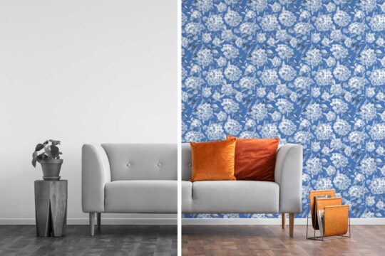 hydrangeas blue traditional wallpaper