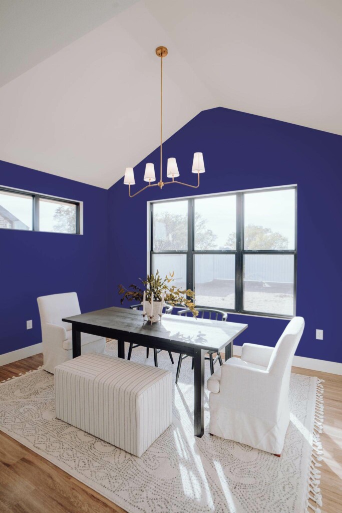 Elegant minimal style dining room decorated with Blue Magenta peel and stick wallpaper