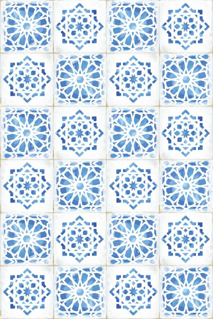 Pattern repeat of Blue moroccan tile removable wallpaper design