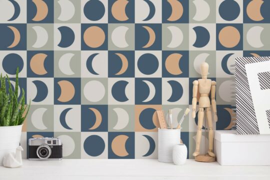 Multicolor moon phase peel and stick removable wallpaper