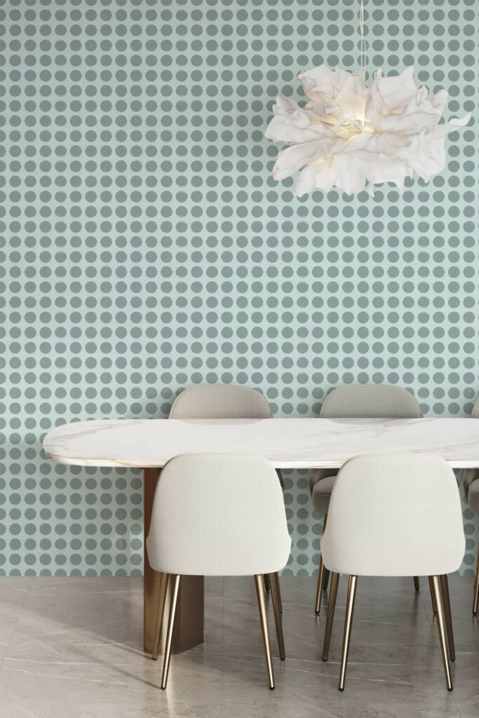 Minimal modern style dining room decorated with Blue polka dots peel and stick wallpaper