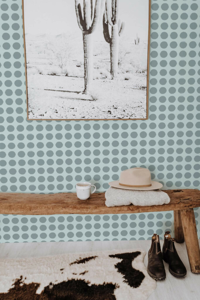 Scandinavian style entryway decorated with Blue polka dots peel and stick wallpaper