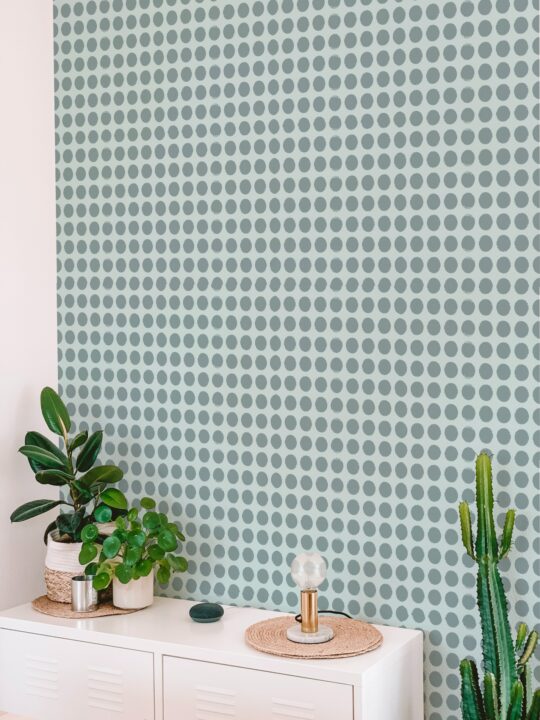 Green and gray brushstroke dots peel and stick removable wallpaper