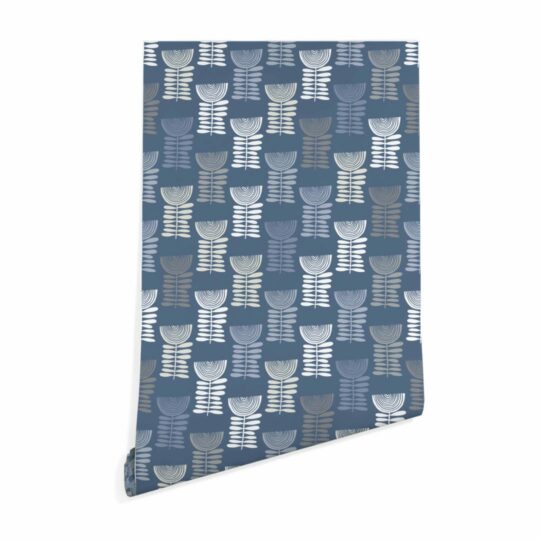 Blue Scandinavian floral peel stick wallpaper