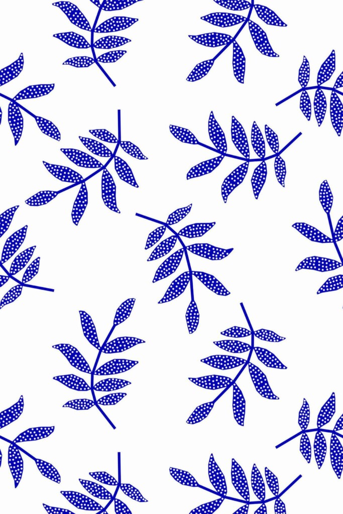 Pattern repeat of Blue seamless leaf removable wallpaper design