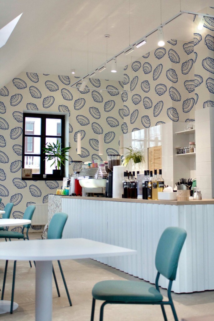 Fancy Walls removable wallpaper featuring coastal blue seashells