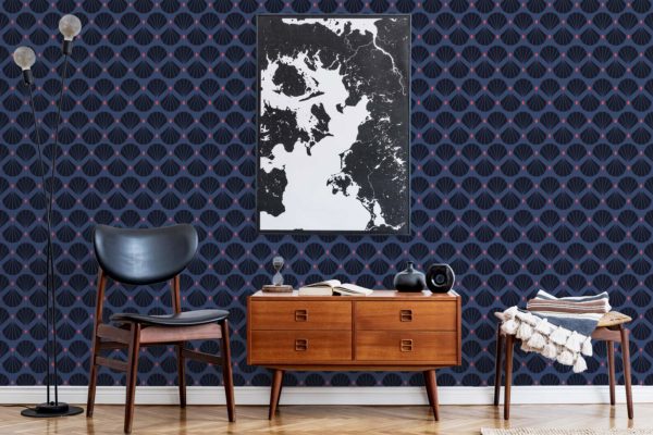Dark blue shell peel and stick removable wallpaper