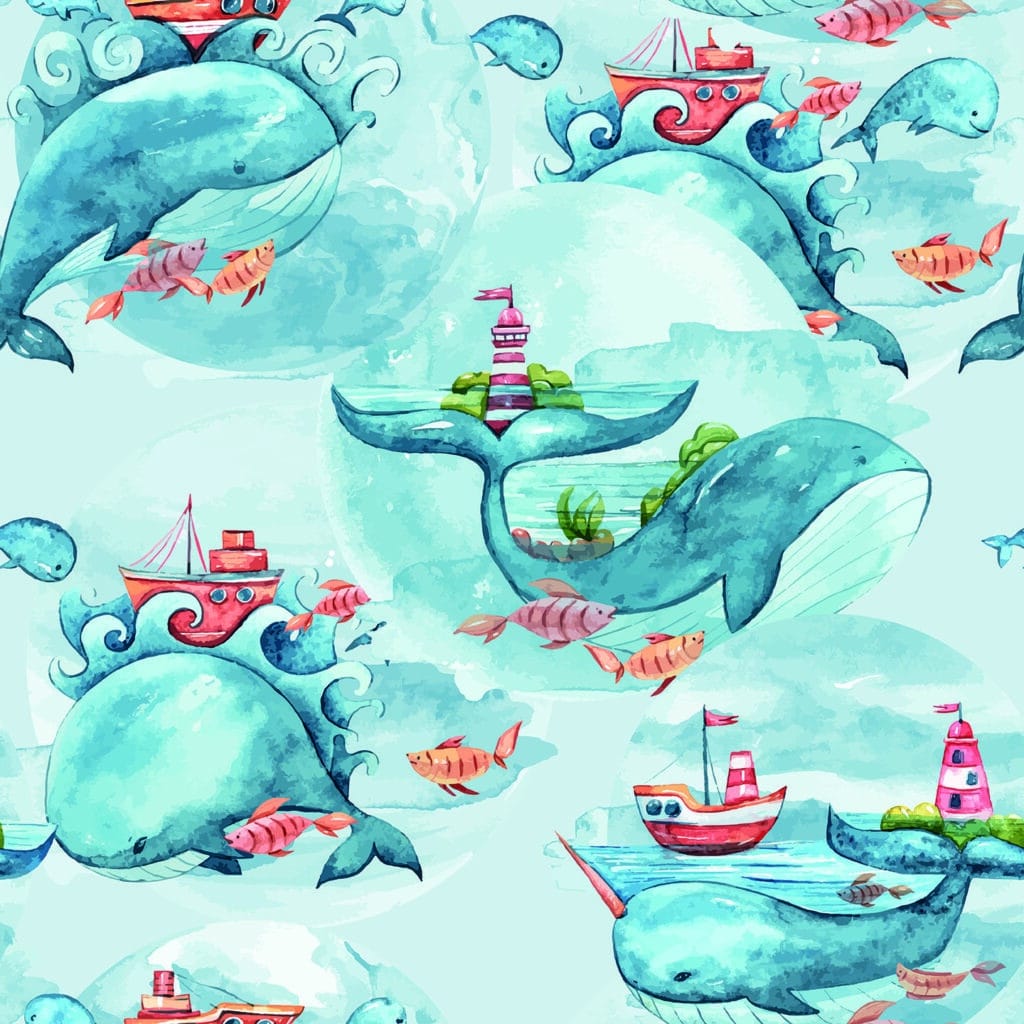 Contemporary whale wallpaper - Peel and Stick or Non-Pasted