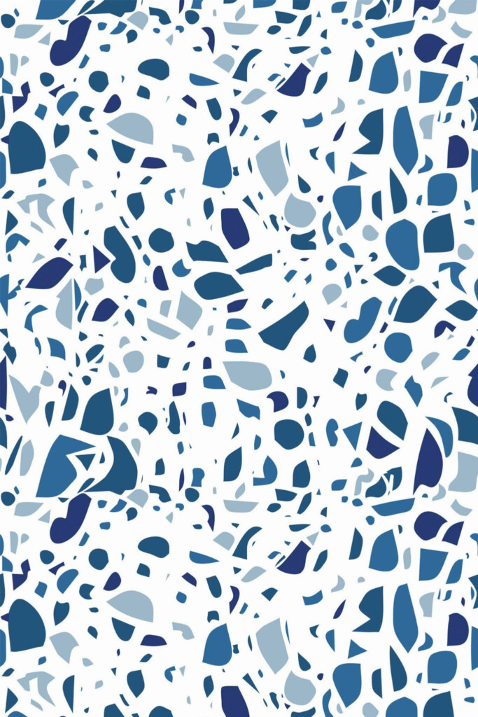Pattern repeat of Blue terrazzo removable wallpaper design
