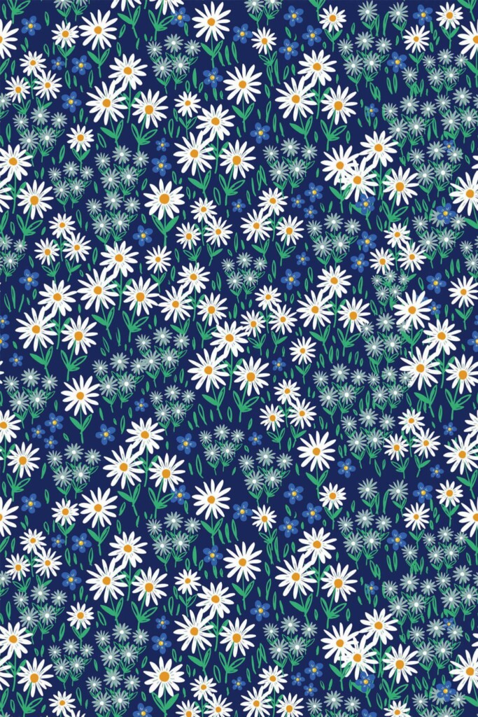Pattern repeat of Blue Tiny Flowers removable wallpaper design