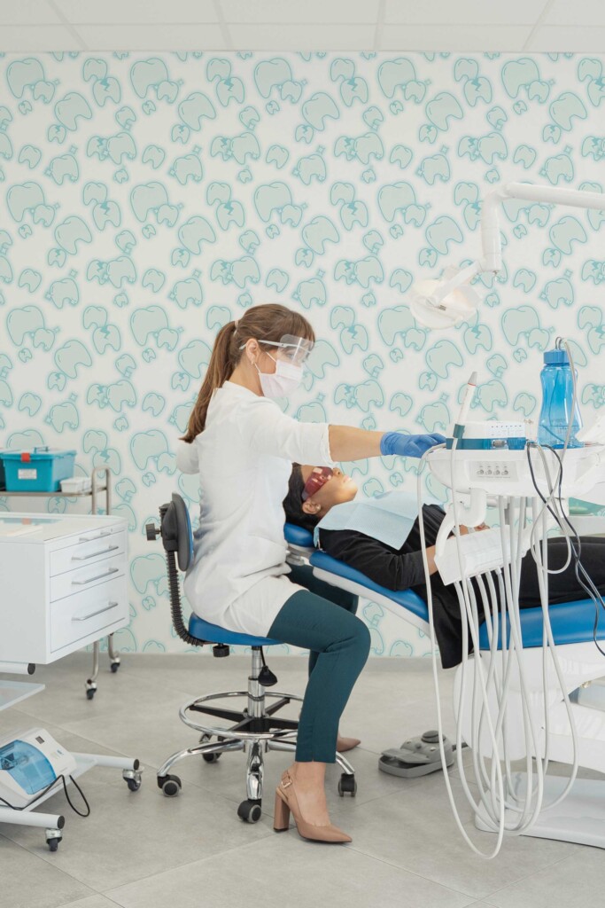 Removable wallpaper with minty fresh dental illustrations from Fancy Walls