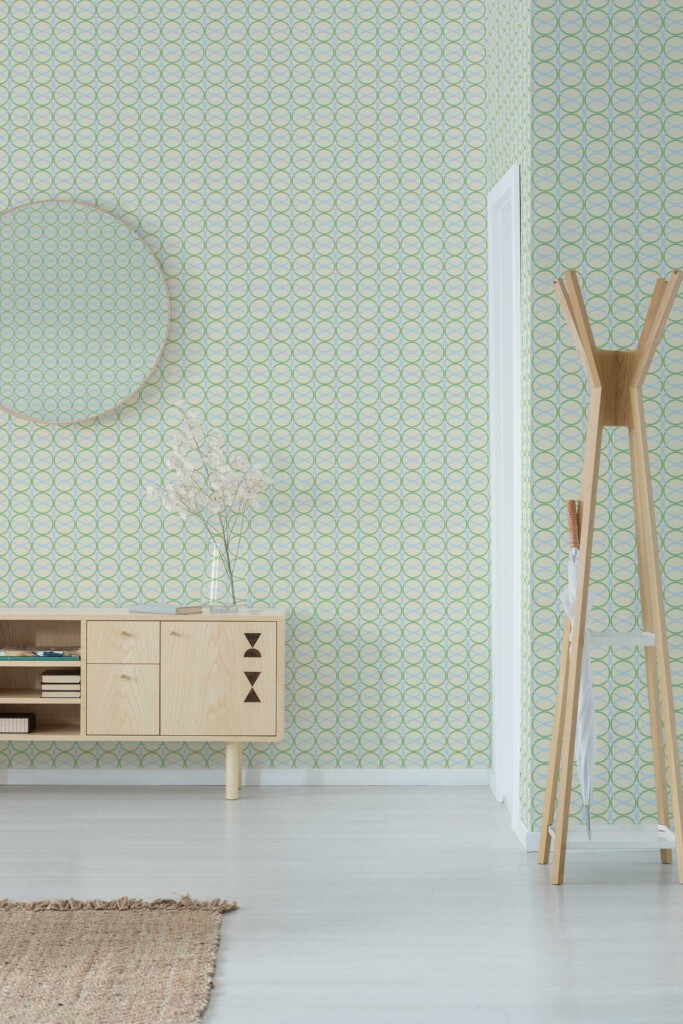 Fancy Walls peel and stick wallpaper with retro blue circle pattern