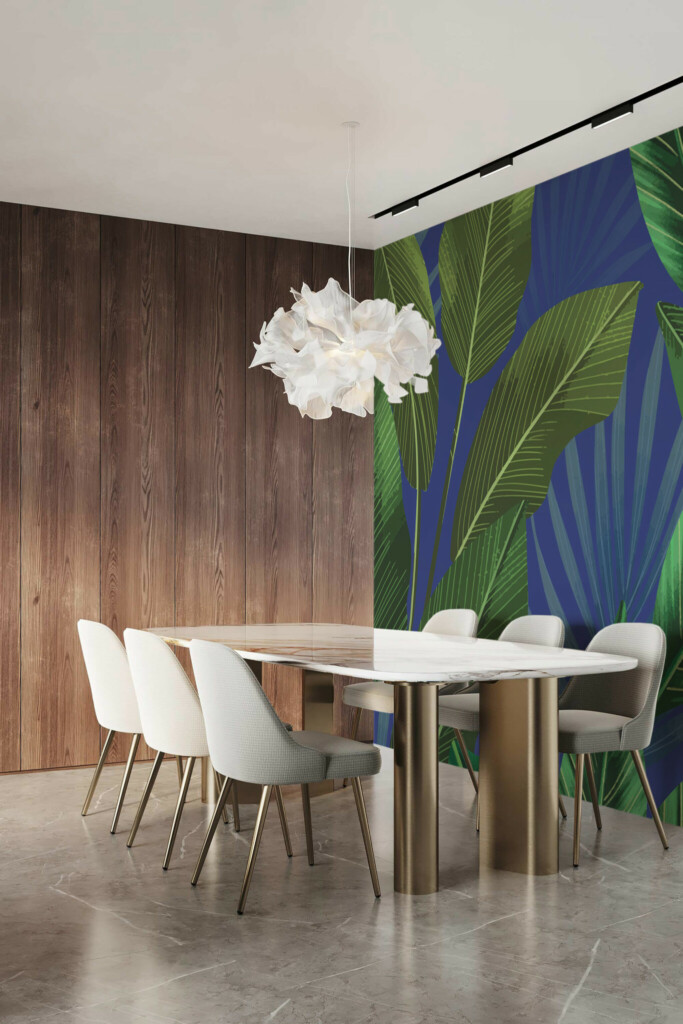 Fancy Walls peel and stick wall murals with blue leaf design