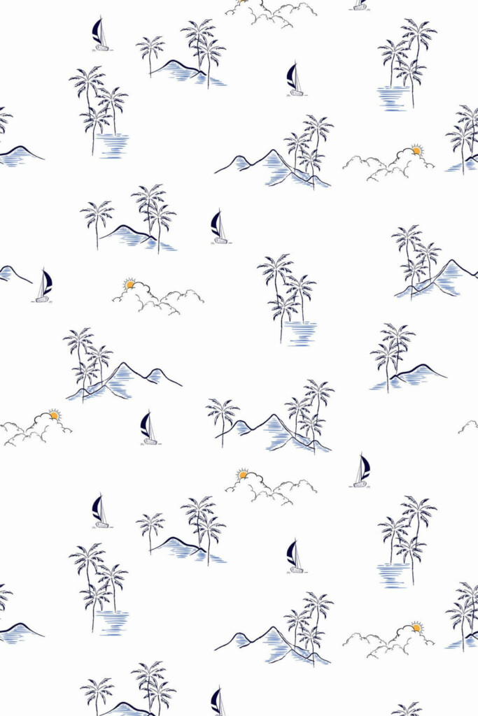 Pattern repeat of Blue tropical removable wallpaper design