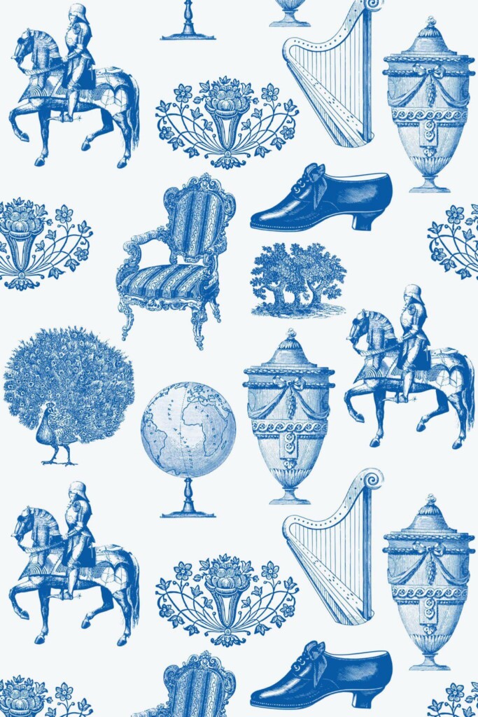 Pattern repeat of Blue vintage removable wallpaper design