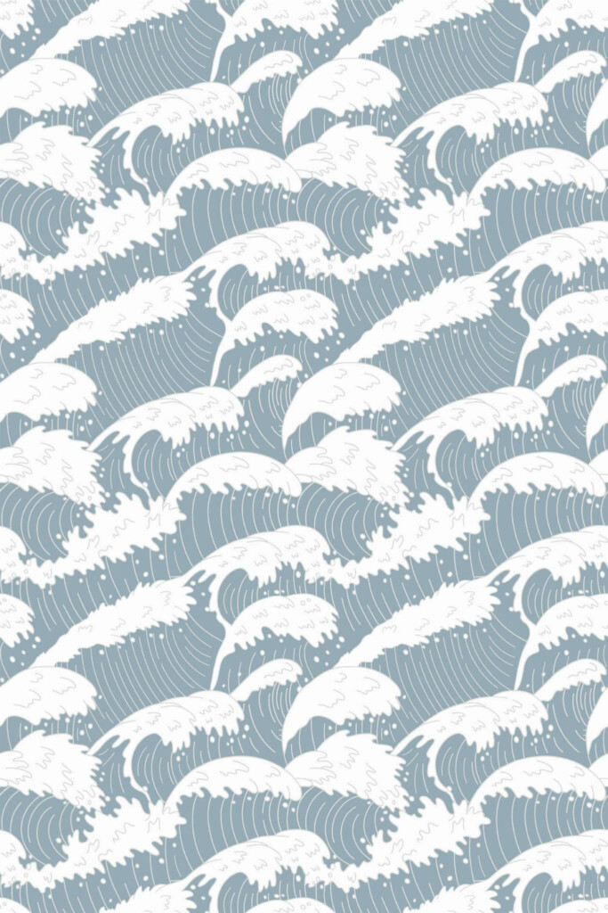 Pattern repeat of Blue wave removable wallpaper design