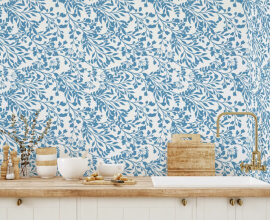 Blue-White Foliage self-adhesive wallpaper by Fancy Walls