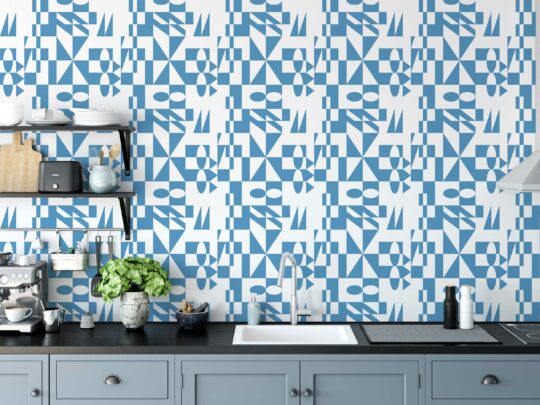 Blue-White Geometry self-adhesive wallpaper by Fancy Walls