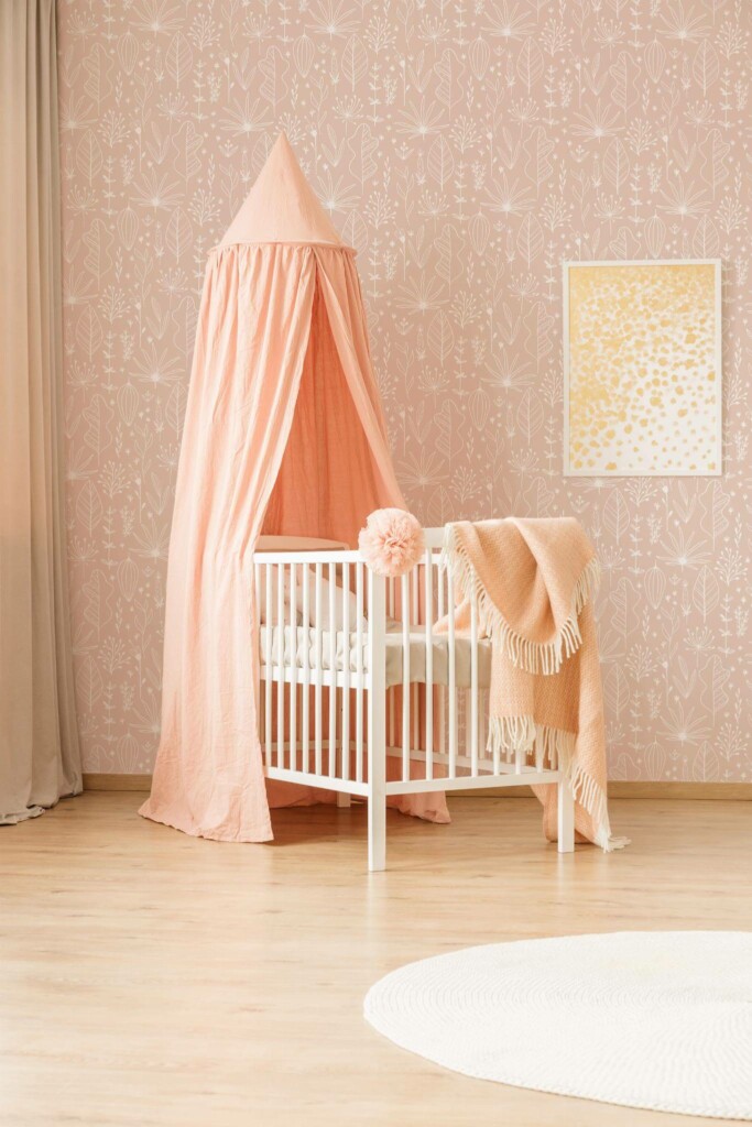 Neutral style nursery decorated with Blush nursery boho peel and stick wallpaper